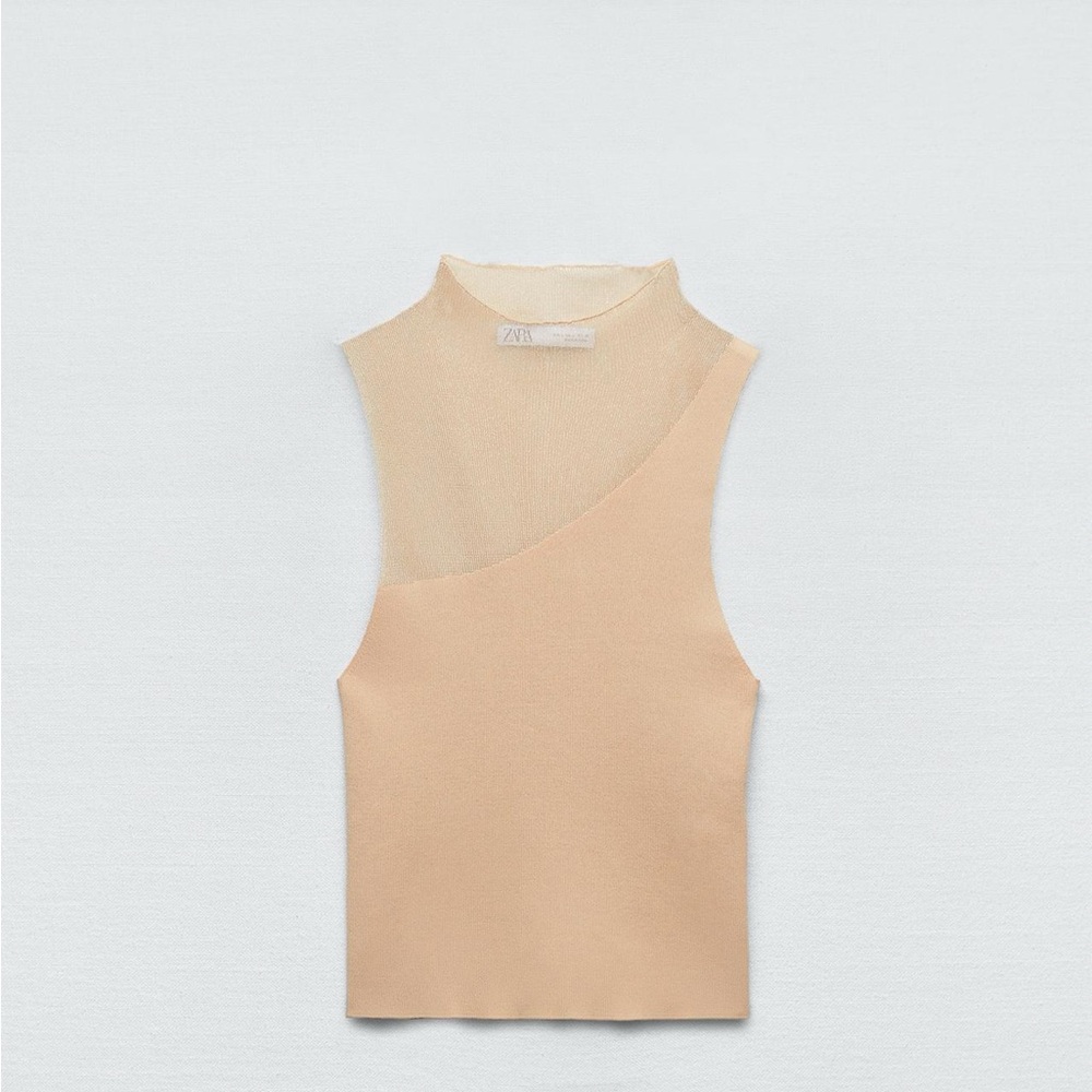 ZARA COMBINATION KNIT TOP. Ecru color size M